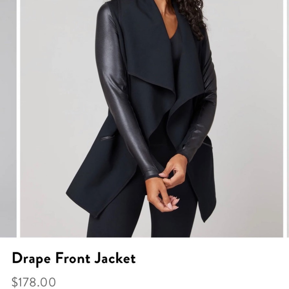 NWOT Spanx Faux Leather Drape Front Style Jacket